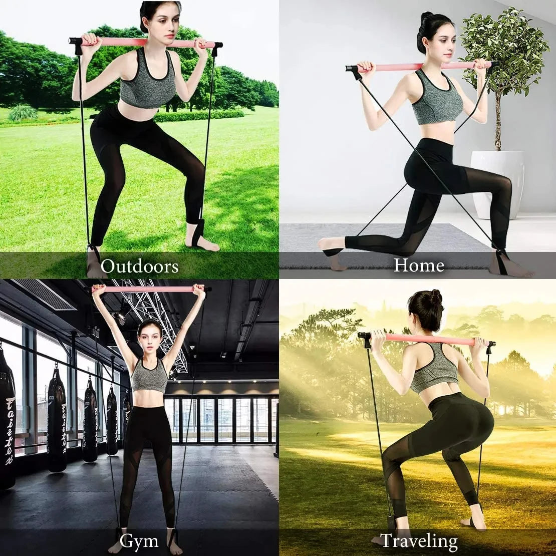 Portable Yoga Pilates Bar Stick with Resistance Band