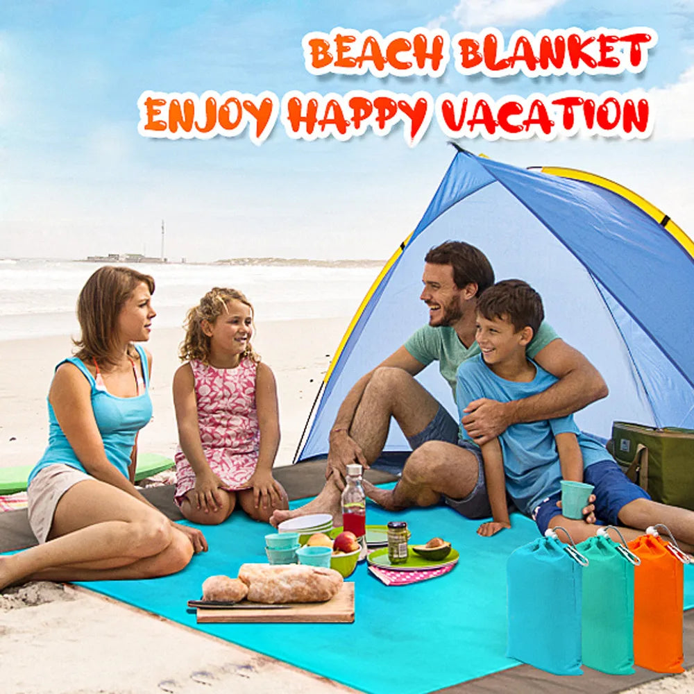 2x2.1m Portable Waterproof Sand Free Pocket Beach Blanket Large Lightweight Foldable Camping Picnic Mat for 4-6 Adults Outdoor